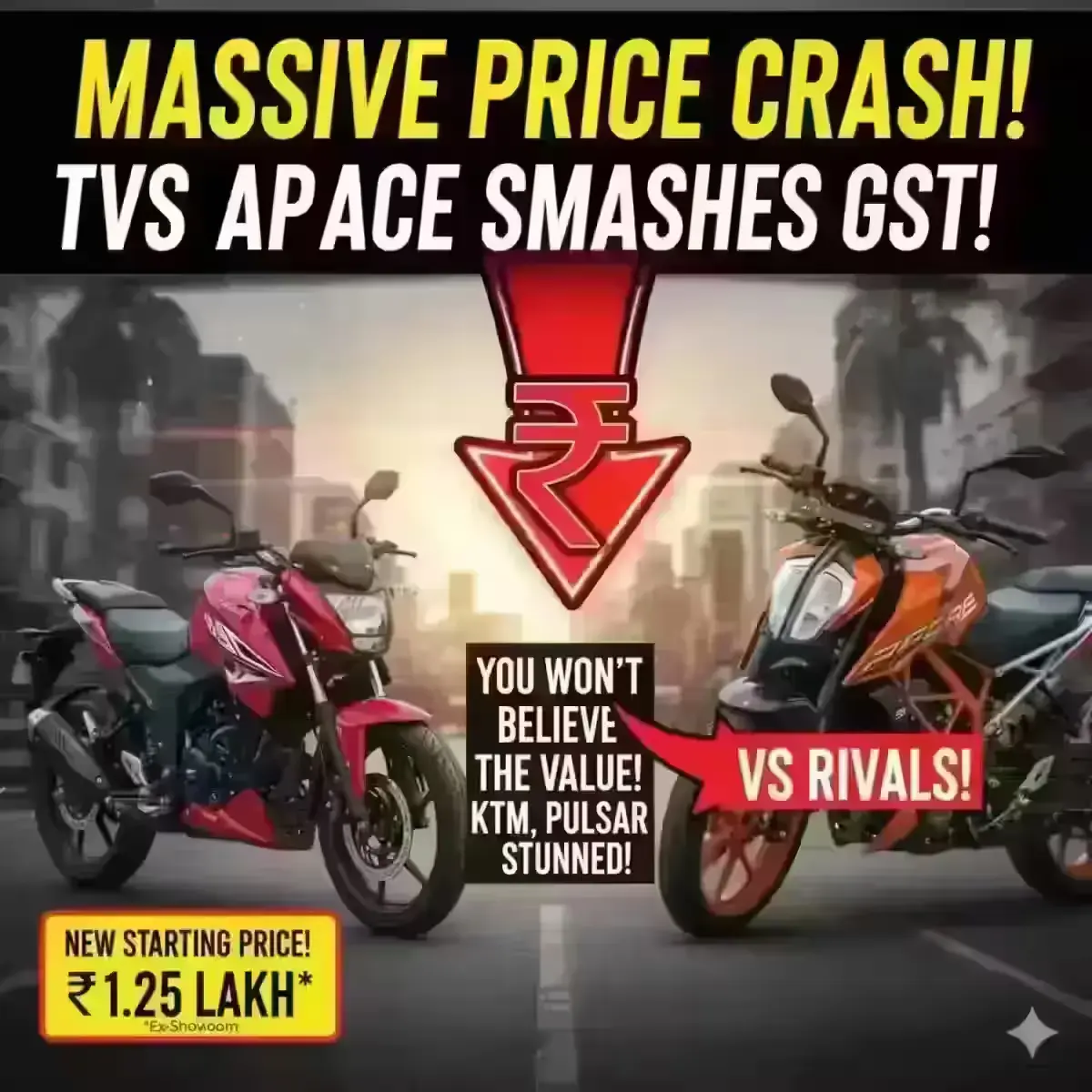 TVS Apache RTR price cut under GST and its competition!