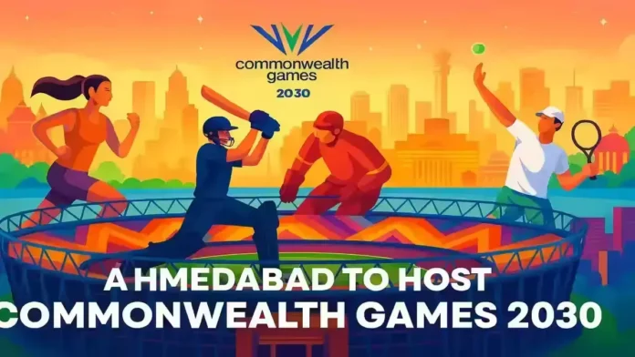 Ahmedabad stadium with athletes for 2030 Commonwealth Games