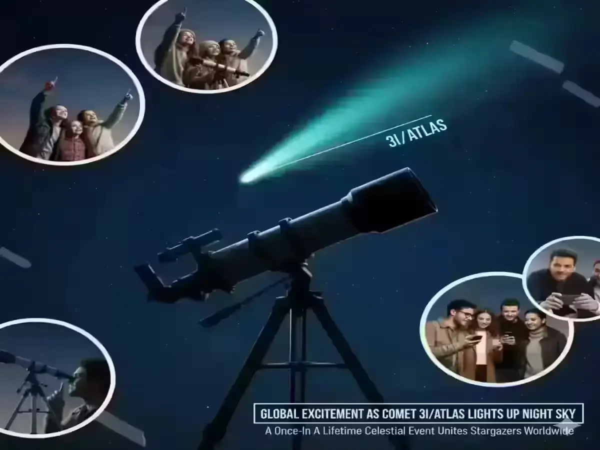 3I ATLAS News Update: Solving the Mystery of Comet 3I/ATLAS Night sky observation of Comet 3I ATLAS with telescope silhouette