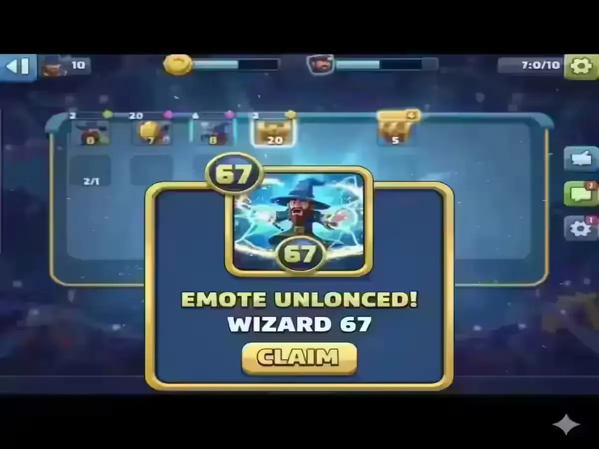 67 Emote Clash Royale Emote: How to Get the Rare Wizard 67 Player unlocking the 67 Emote in Clash Royale event screen