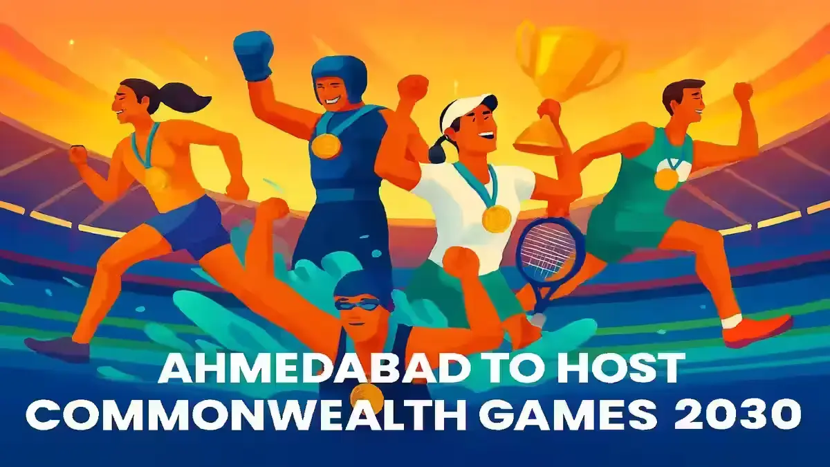 India Celebrates: Ahmedabad Confirmed as Host City for Commonwealth Games 2030 Athletes celebrating at the Commonwealth Games in Ahmedabad