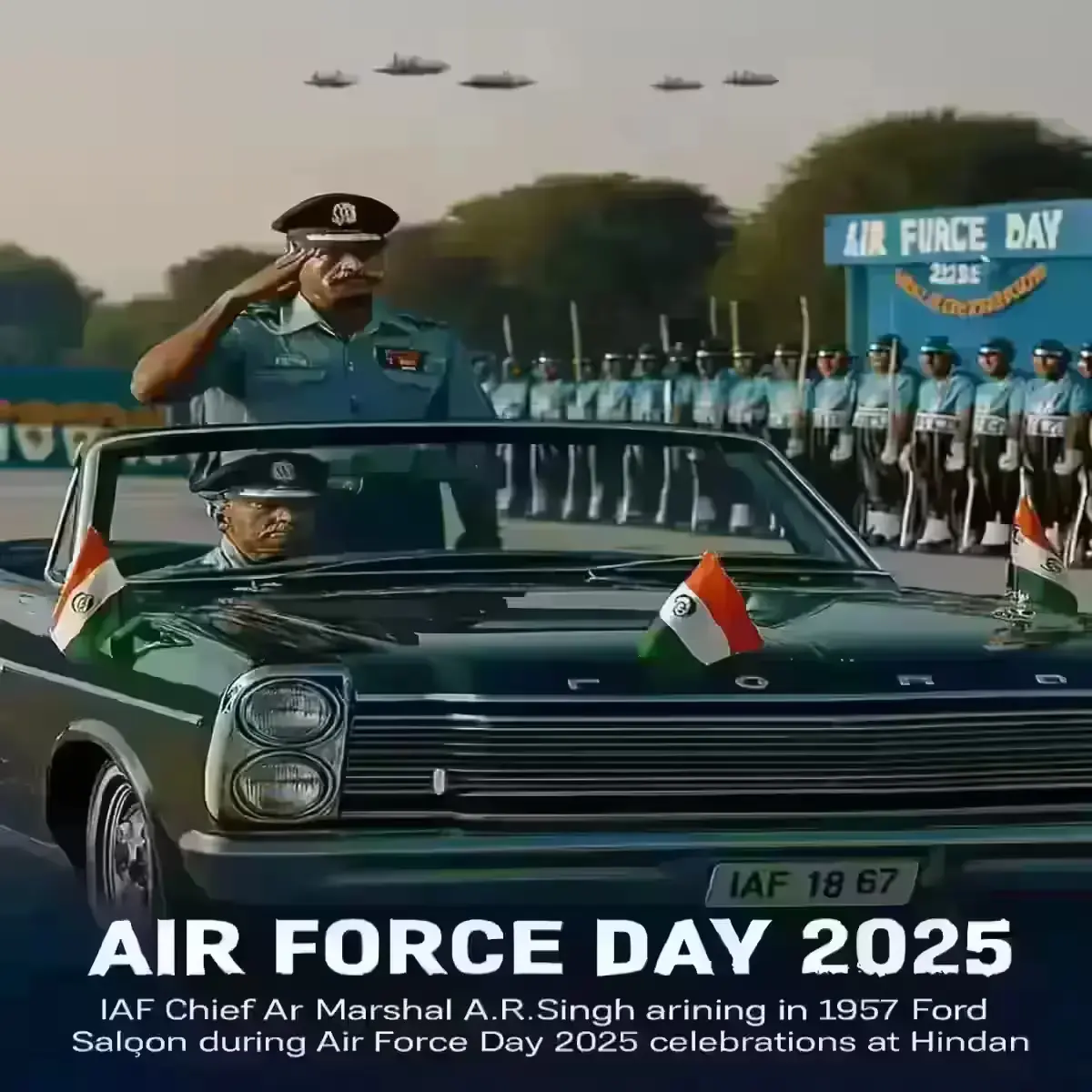 What’s New This Year on Airforce Day 2025? Highlights You Can’t Miss Air Chief arriving in 1967 vintage car during Indian Air Force Day 2025 parade