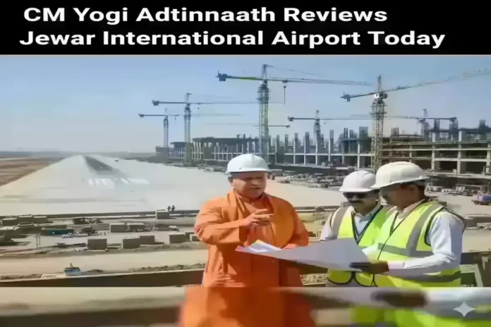 CM Yogi Adityanath inspecting the Jewar International Airport CM Yogi Adityanath reviews Jewar International Airport in Greater Noida