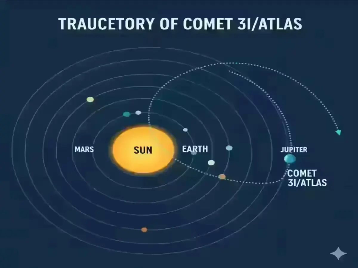 3I ATLAS News Update: Solving the Mystery of Comet 3I/ATLAS Illustration showing the orbit path of Comet 3I ATLAS toward the Sun