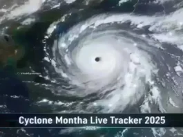 Cyclone Montha satellite view over Bay of Bengal