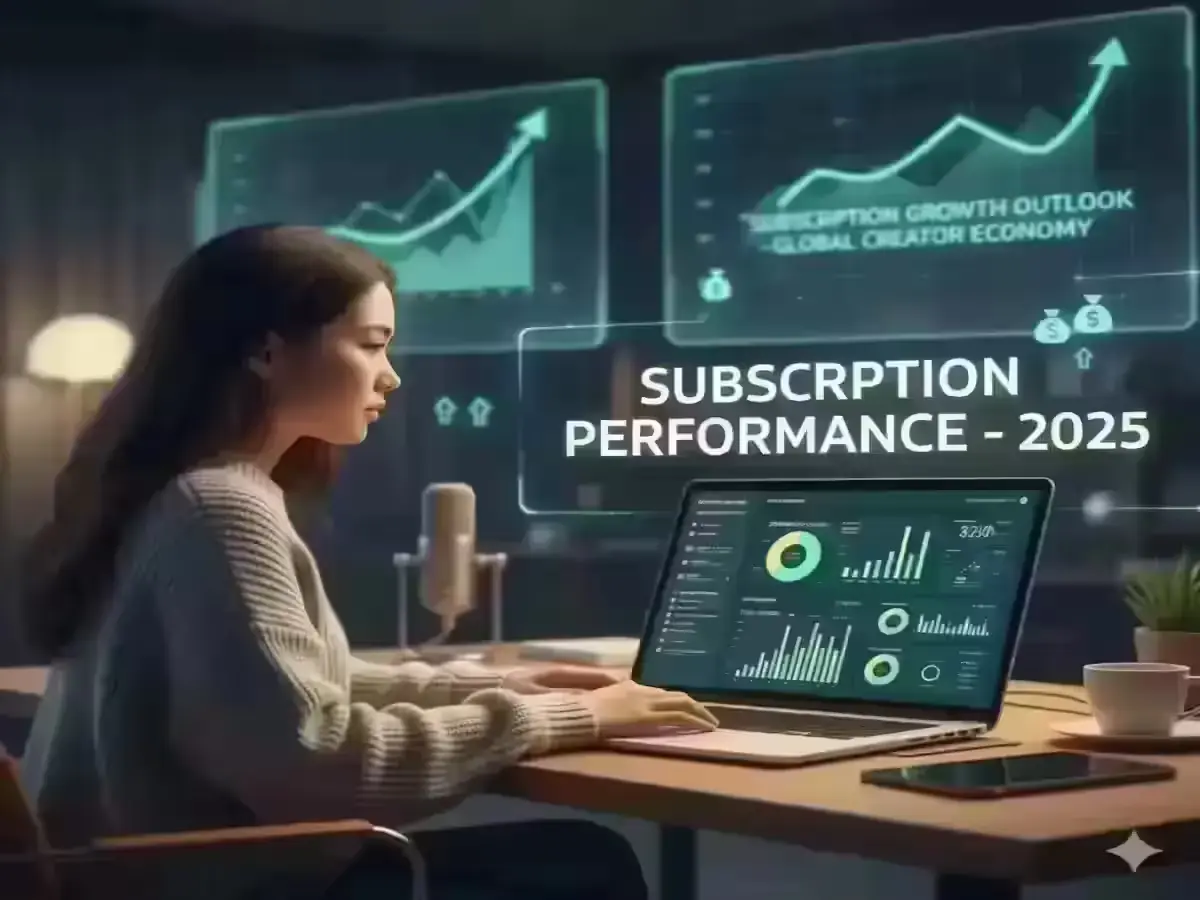 Digital creator reviewing subscription earnings dashboard representing OnlyFans platform growth in 2025.