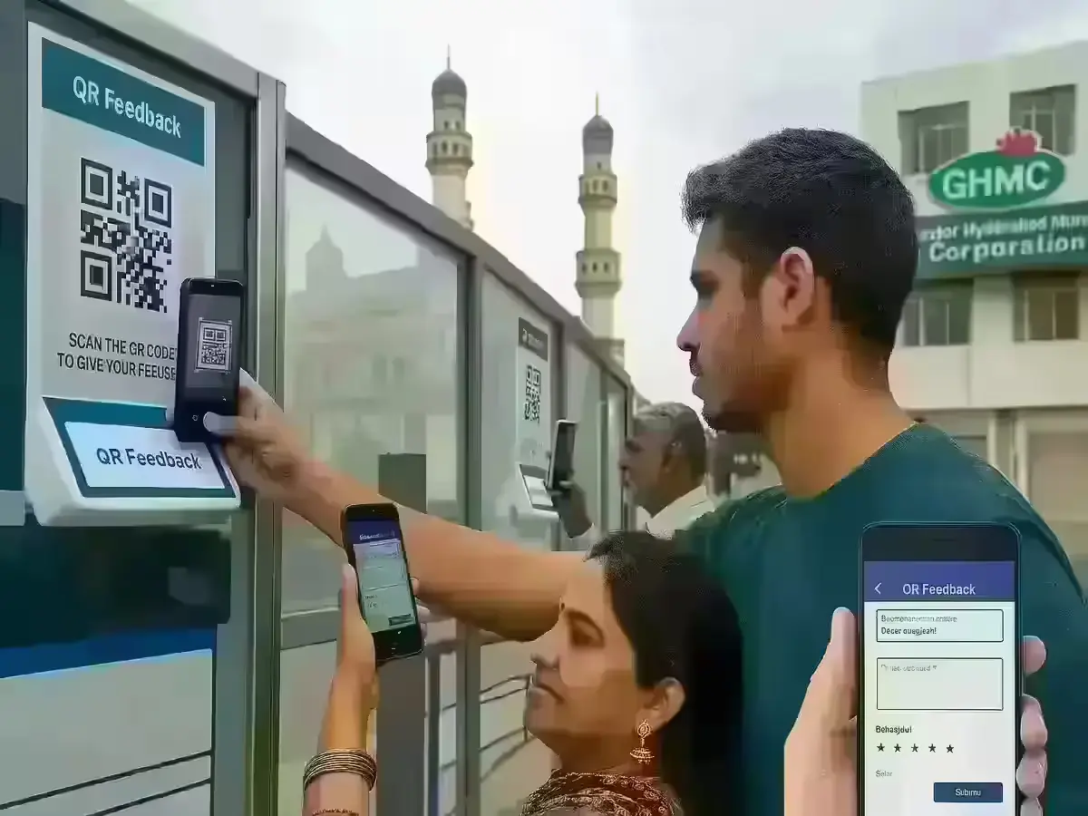 Unlocking Real Time Citizen Engagement: India’s First QR Code Feedback System Citizens using Hyderabad’s QR code feedback system for real-time reviews