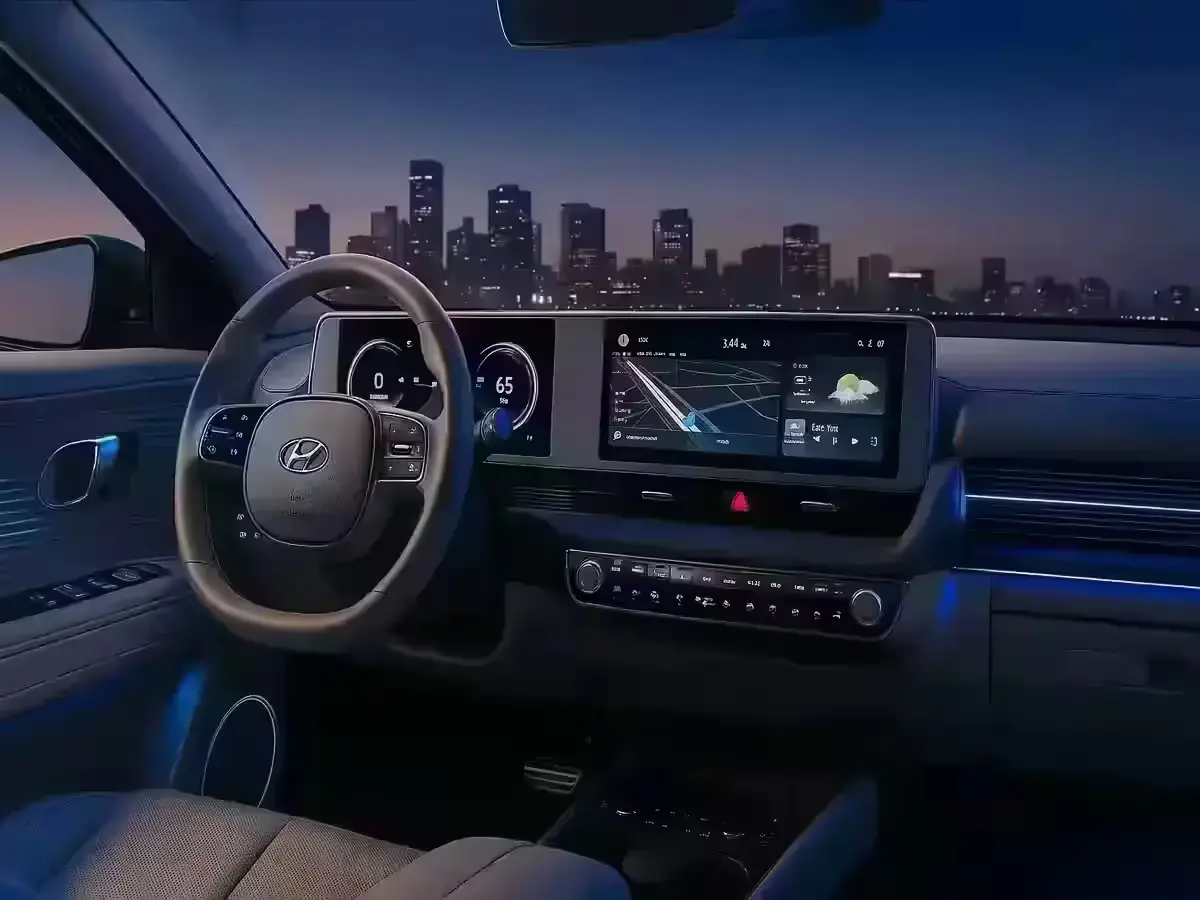 Hyundai India to Invest ₹45,000 Crore: 26 New Cars, EVs in the Pipeline Hyundai electric SUV interior showcasing digital dashboard and modern design