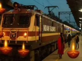Indian Railways Diwali decorated train with happy passengers