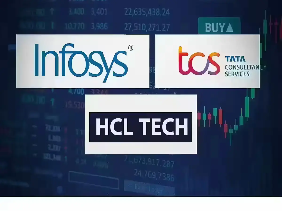 Infosys Buyback And IT Sector Mood: From Infosys To TCS And HCL Infosys TCS HCL Tech logos over Indian stock market chart background