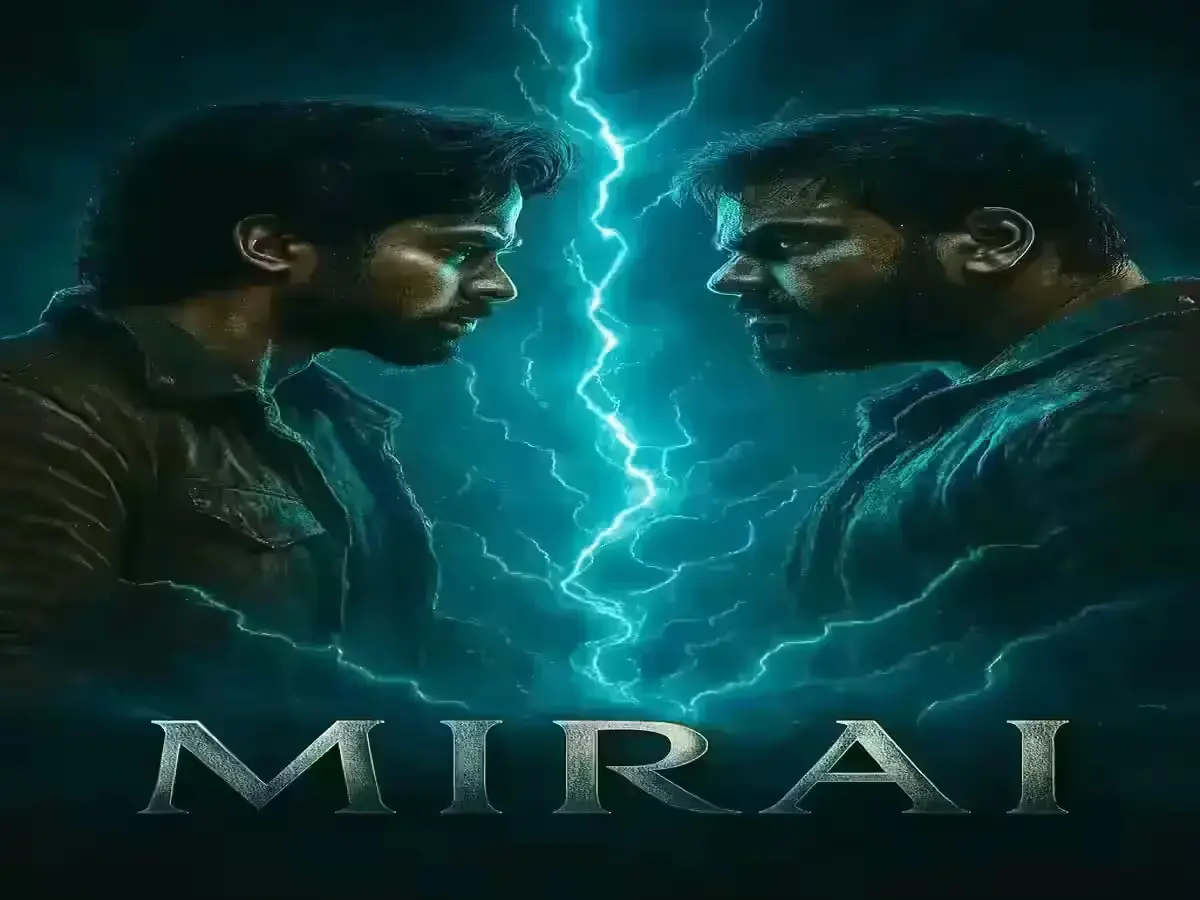 Teja Sajja and Manchu Manoj in a dramatic face-off scene from Mirai