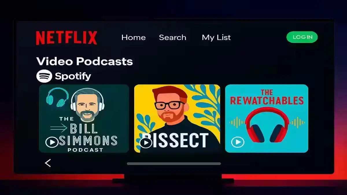 Netflix Teams Up with Spotify: Spotify's Video Podcasts Set to Stream on Netflix by Early 2026 Netflix app interface displaying video podcast section from Spotify