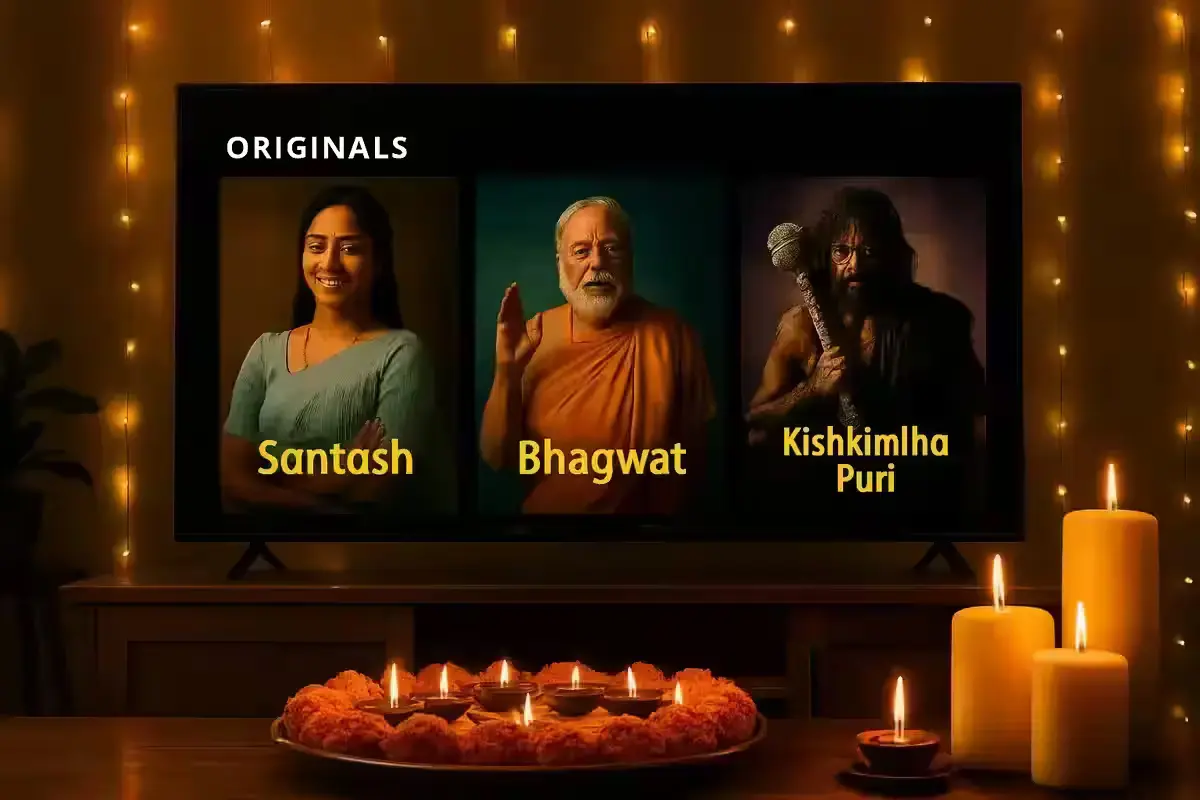 New OTT Releases: Baaghi 4, Santosh & More to Watch Now OTT movies and web series available during Diwali 2025 displayed on TV screen