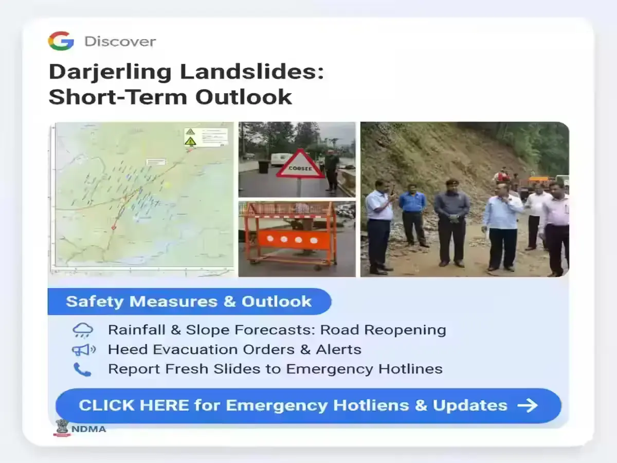 Darjeeling Landslides: Heavy Rain Causes Bridge Collapse and Road Damage Short-term outlook, Rainfall forecasts and slope assessments
