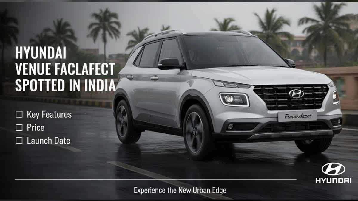 Hyundai Venue Facelift Spotted in India: Features, Price and Launch Date Generate a wide promotional banner image in 16:9 aspect ratio for "Hyundai Venue Facelift Spotted in India: Features, Price and Launch Date".