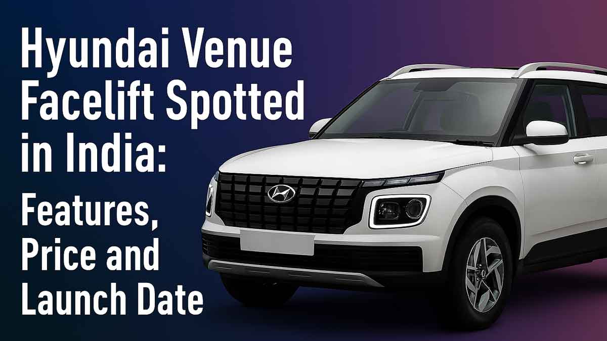 Generate a wide promotional banner image in 16:9 aspect ratio for "Hyundai Venue Facelift Spotted in India: Features, Price and Launch Date".