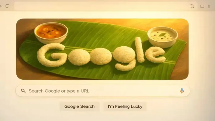 Google idli doodle celebrating India’s traditional breakfast with idlis and chutney