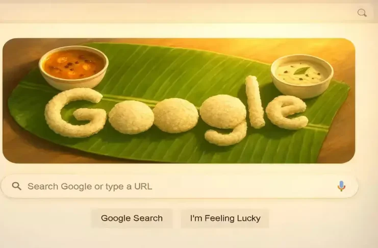 Google idli doodle celebrating India’s traditional breakfast with idlis and chutney