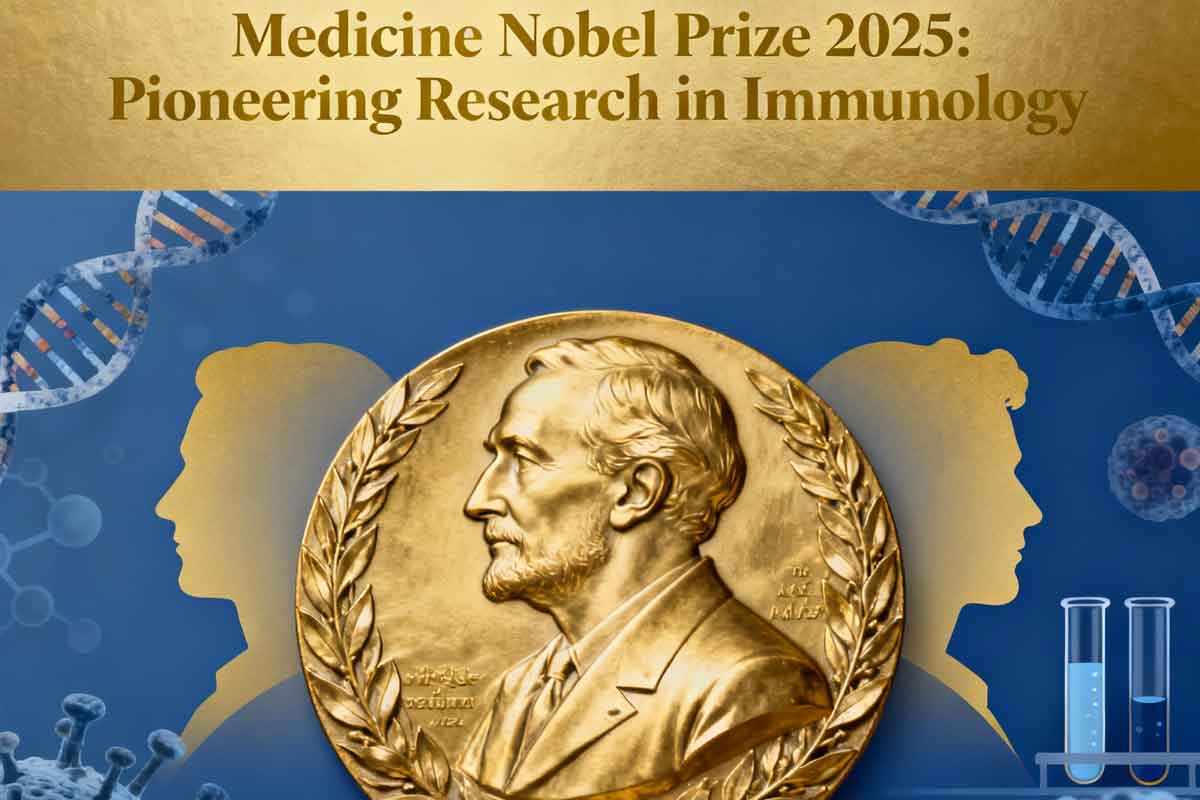 Generate a wide promotional banner image in 16:9 aspect ratio for "Medicine Nobel Prize 2025: Winners & Their Discovery in Physiology or Medicine".