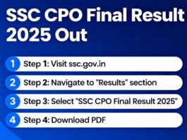 Generate a wide promotional banner image in 16:9 aspect ratio for "SSC CPO Final Result 2025 Out - Steps to Download from ssc.gov.in".