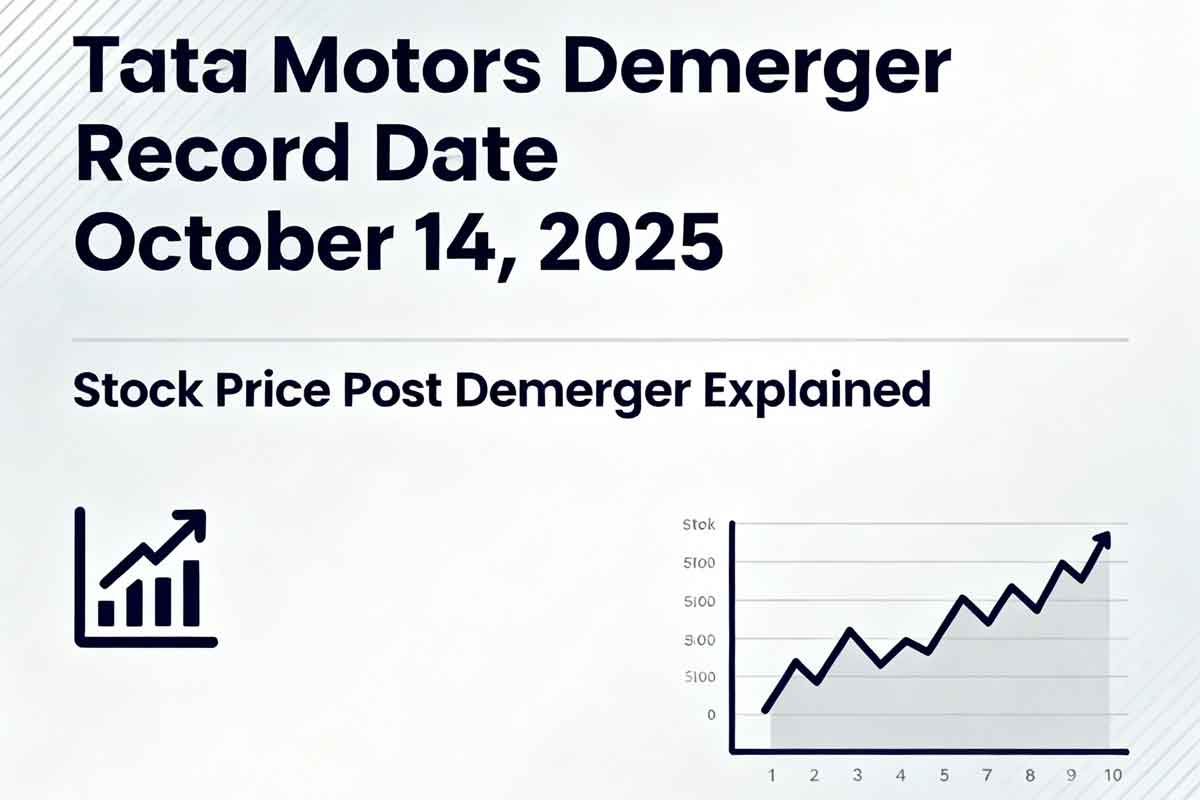 Tata Motors Demerger Record Date & Stock Price Post Demerger Explained Generate a wide promotional banner image in 16:9 aspect ratio for "Tata Motors Demerger Record Date - October 14, 2025 & Stock Price Post Demerger Explained".