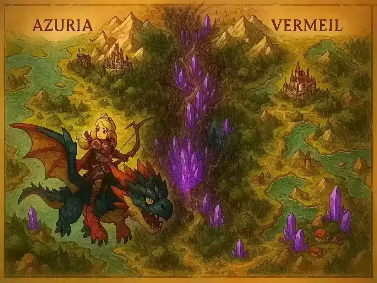 Monster Hunter Stories 3: Twisted Reflection Trailer Unveils The Princess Ranger Map of Azuria and Vermeil — the twin kingdoms in Monster Hunter Stories 3