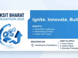 Generate a wide promotional banner image in 16:9 aspect ratio for "Viksit Bharat Buildathon (vbb.mic.gov.in) 2025 – Benefits, Registration & How to Apply".