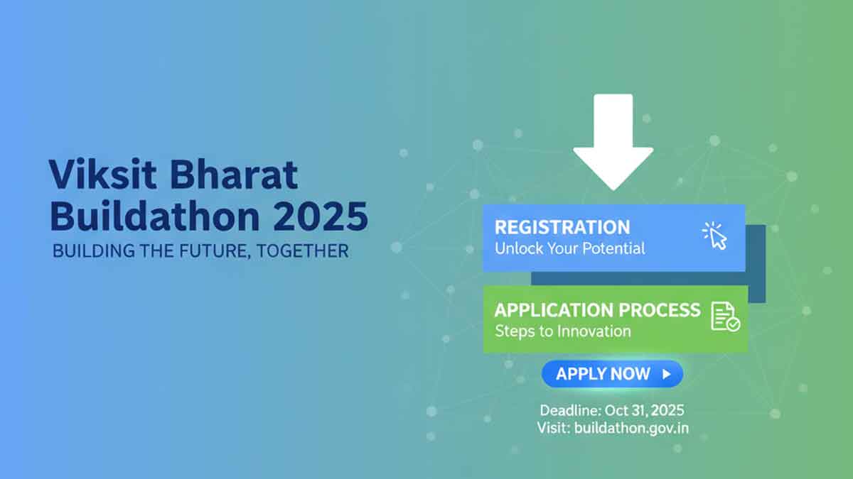 Generate a wide promotional banner image in 16:9 aspect ratio for "Viksit Bharat Buildathon (vbb.mic.gov.in) 2025 – Benefits, Registration & How to Apply".