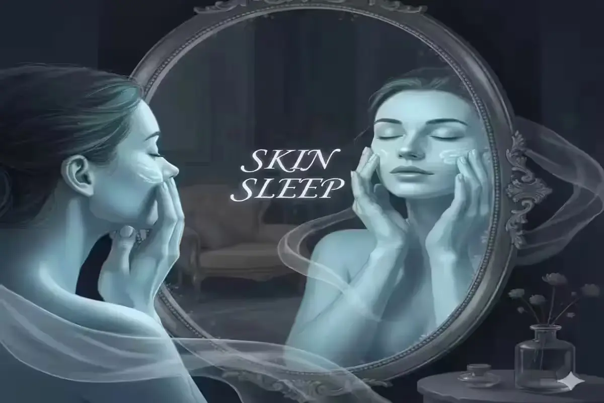 Woman following night skincare routine with Luminéve products
