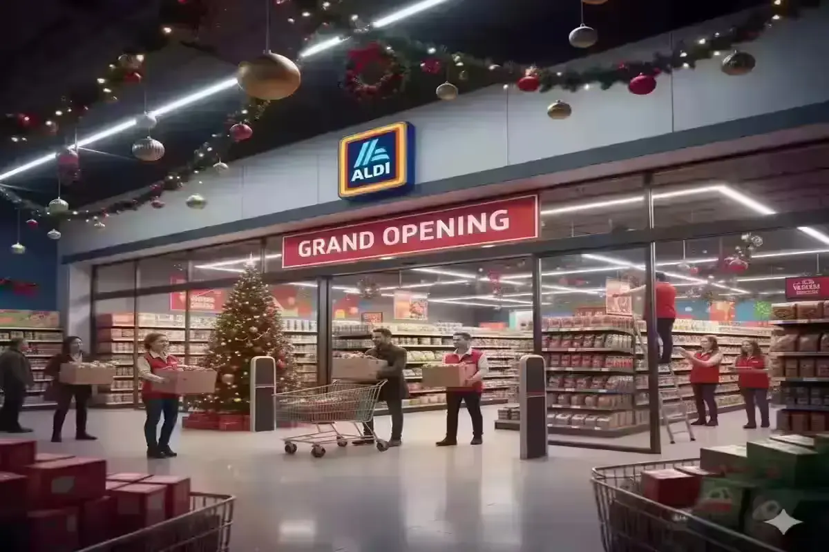 Local workers preparing a new Aldi store for opening
