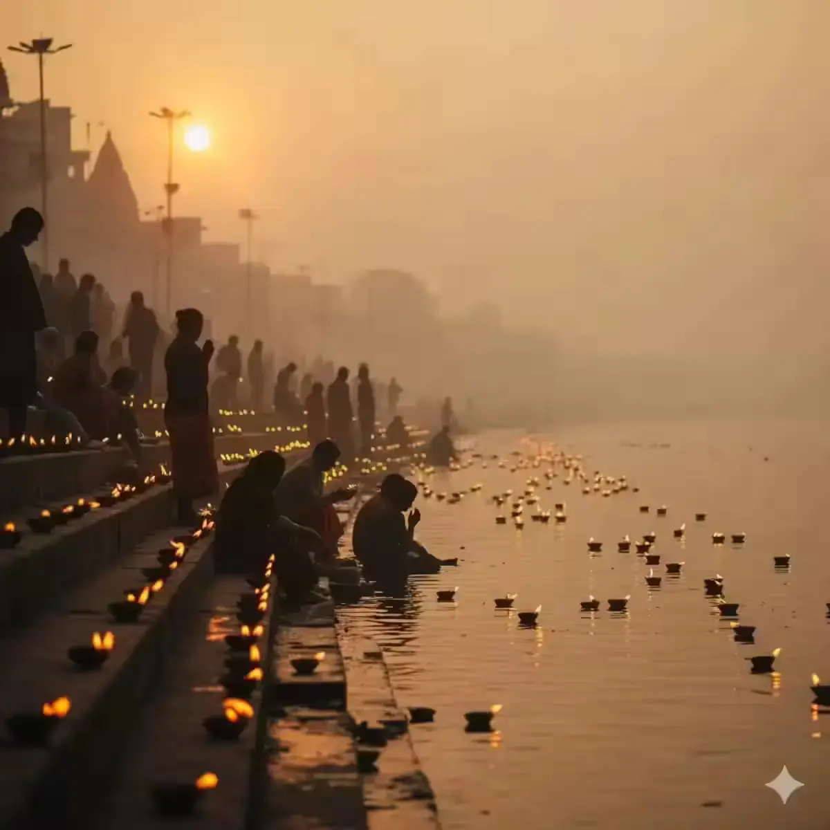 Happy Kartik Purnima 2025: Dev Deepawali Date, Time & Significance Devotees performing Kartik Snan and Deep Daan rituals during Dev Diwali 2025
