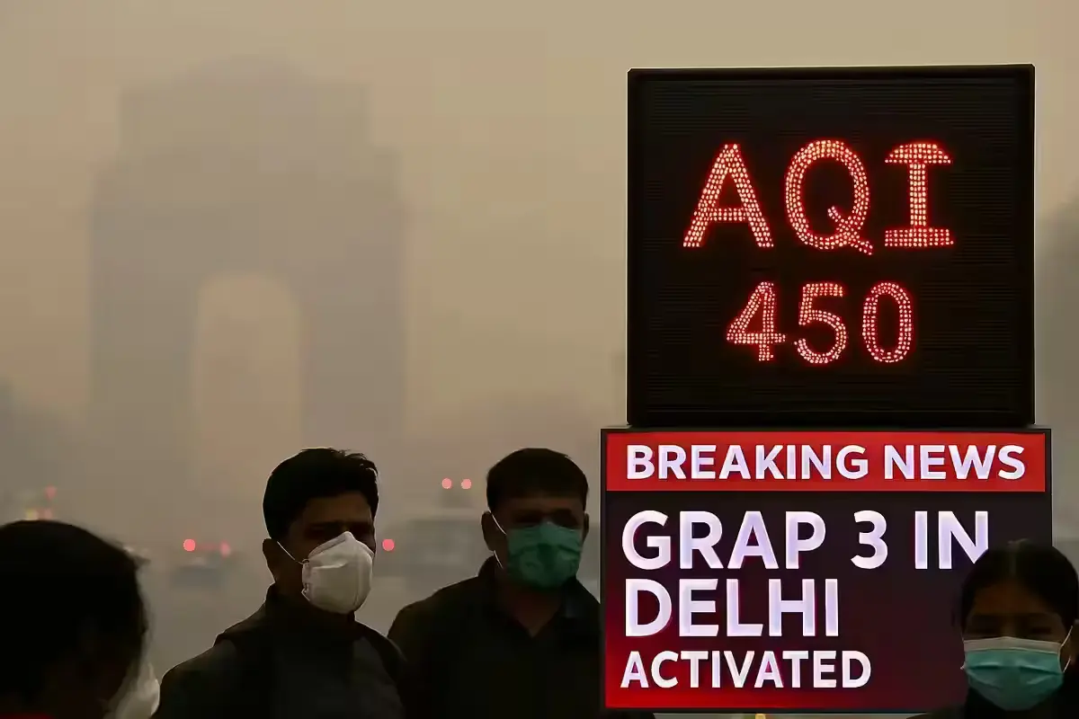 GRAP 3 Delhi: Schools, Vehicles, Construction Face Curbs Delhi schoolchildren wearing masks amid GRAP 3 air pollution restrictions