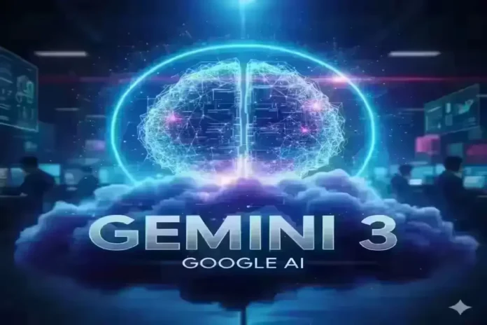 Google Gemini 3 AI concept with futuristic neural network visuals