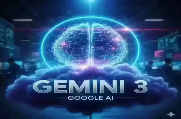 Google Gemini 3 AI concept with futuristic neural network visuals