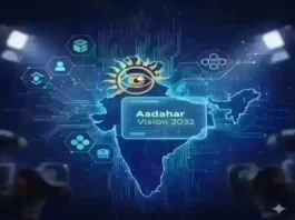 Aadhaar Vision 2032 digital ID concept by UIDAI showing India’s AI-powered identity future.