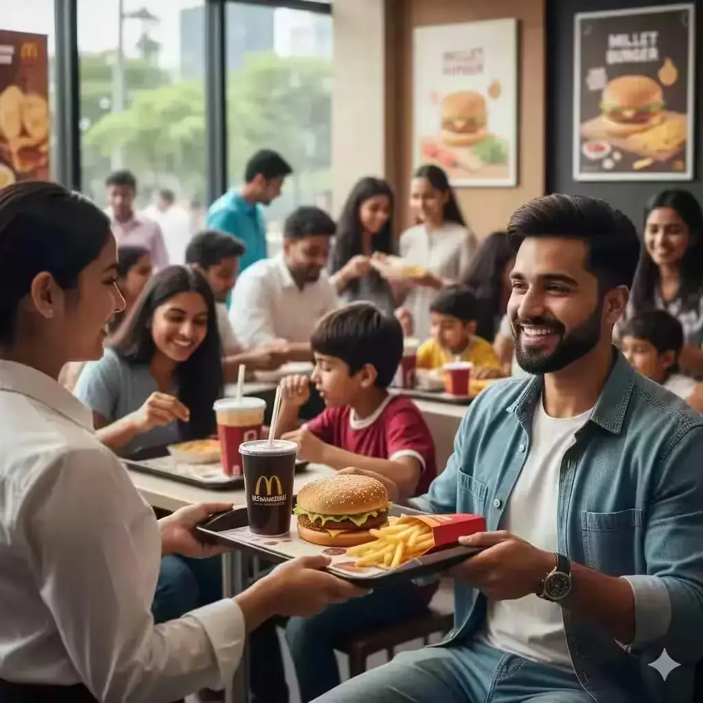 McSwadeshi on the menu: McDonald’s introduces millet-bun burger in India Indian customers trying McSwadeshi Millet Bun Burger at McDonald’s