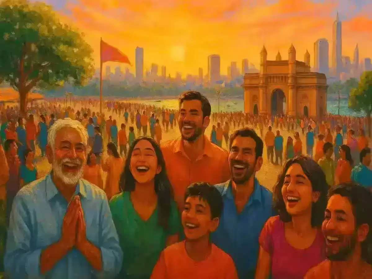 Residents of Mumbai celebrating the city’s happiness ranking.