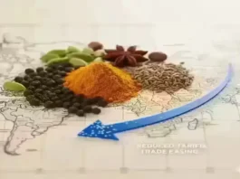 Indian spices on a world map showing India and the US, symbolizing tariff rollback