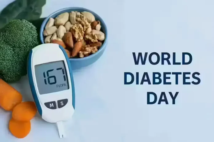 World Diabetes Day blood sugar awareness and healthy food visual
