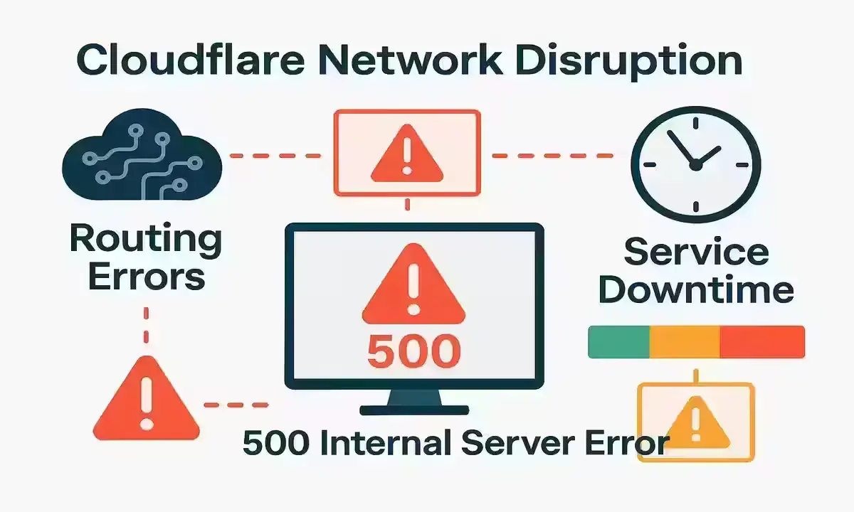 Is Cloudflare Down? Inside the Global Web Outage That Hit Zoom, Zerodha and More Cloudflare network routing issue visual showing 500 internal server error