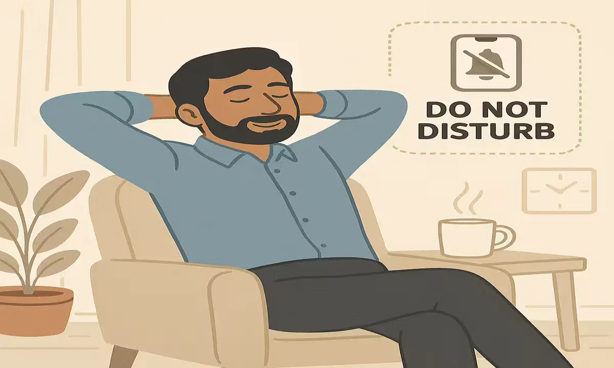 Employee relaxing at home due to no after-hours work calls.