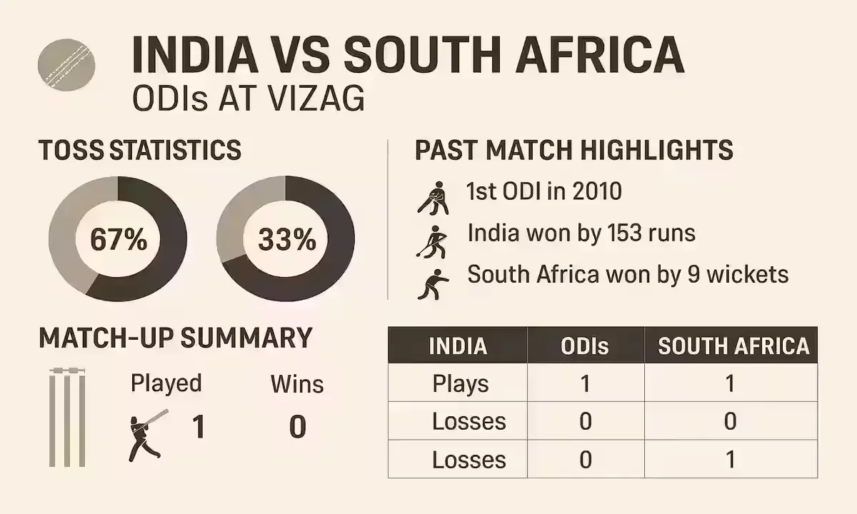 Toss and match statistics for India vs South Africa ODI series at Vizag
