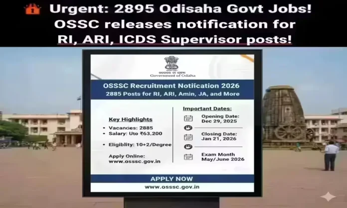 OSSSC releases notification for RI, ARI, Amin, JA, ICDS Supervisor posts