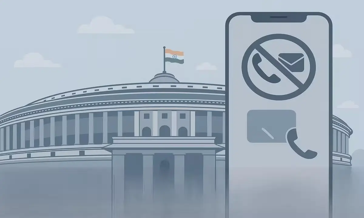 Right to Disconnect Bill in Lok Sabha visual with phone blocking calls.