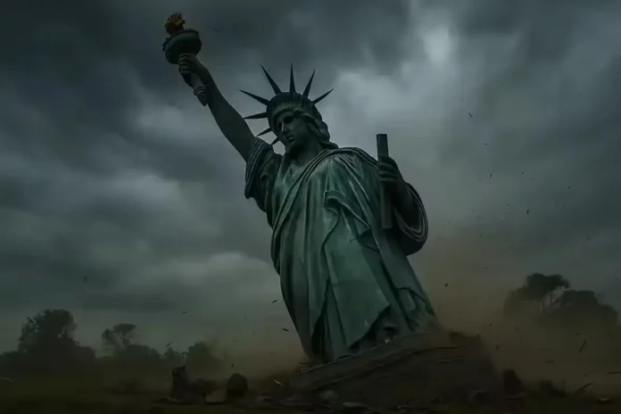 Statue of liberty replica collapses during storm in Brazil