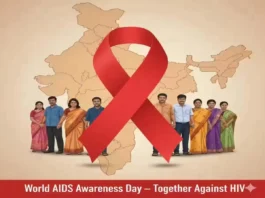 World AIDS Awareness Day red ribbon with people united in support of HIV prevention and Andhra Pradesh