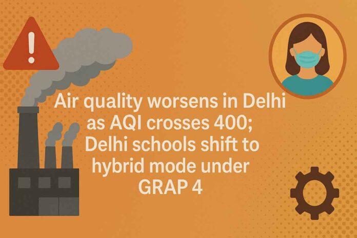 Air quality worsens in Delhi as AQI Crosses 400; Delhi schools shift to hybrid mode under GRAP 4