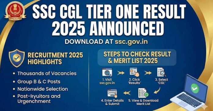 SSC CGL Tier One result 2025 download at ssc.gov.in: Recruitment 2025 highlights and Steps to check Result and Merit list 2025