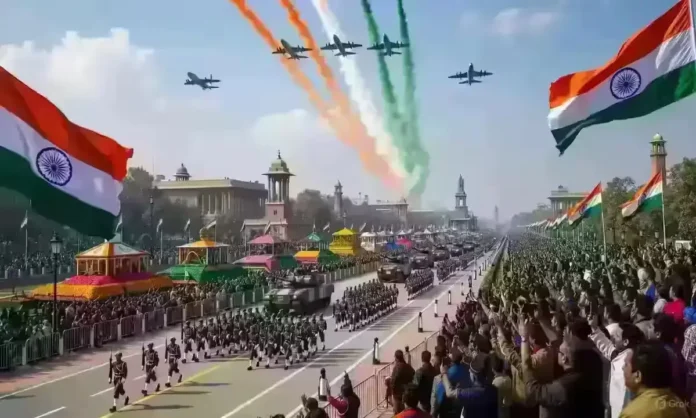 Republic Day 2026 Parade at Kartavya Path with military march and flypast